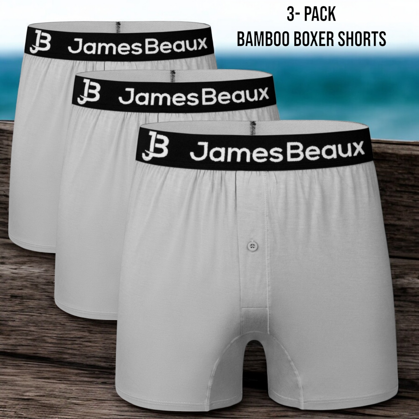 James Beaux Men's 3-Pack Heather Gray Bamboo Boxer Shorts - Ultra-Soft & Breathable James Beaux