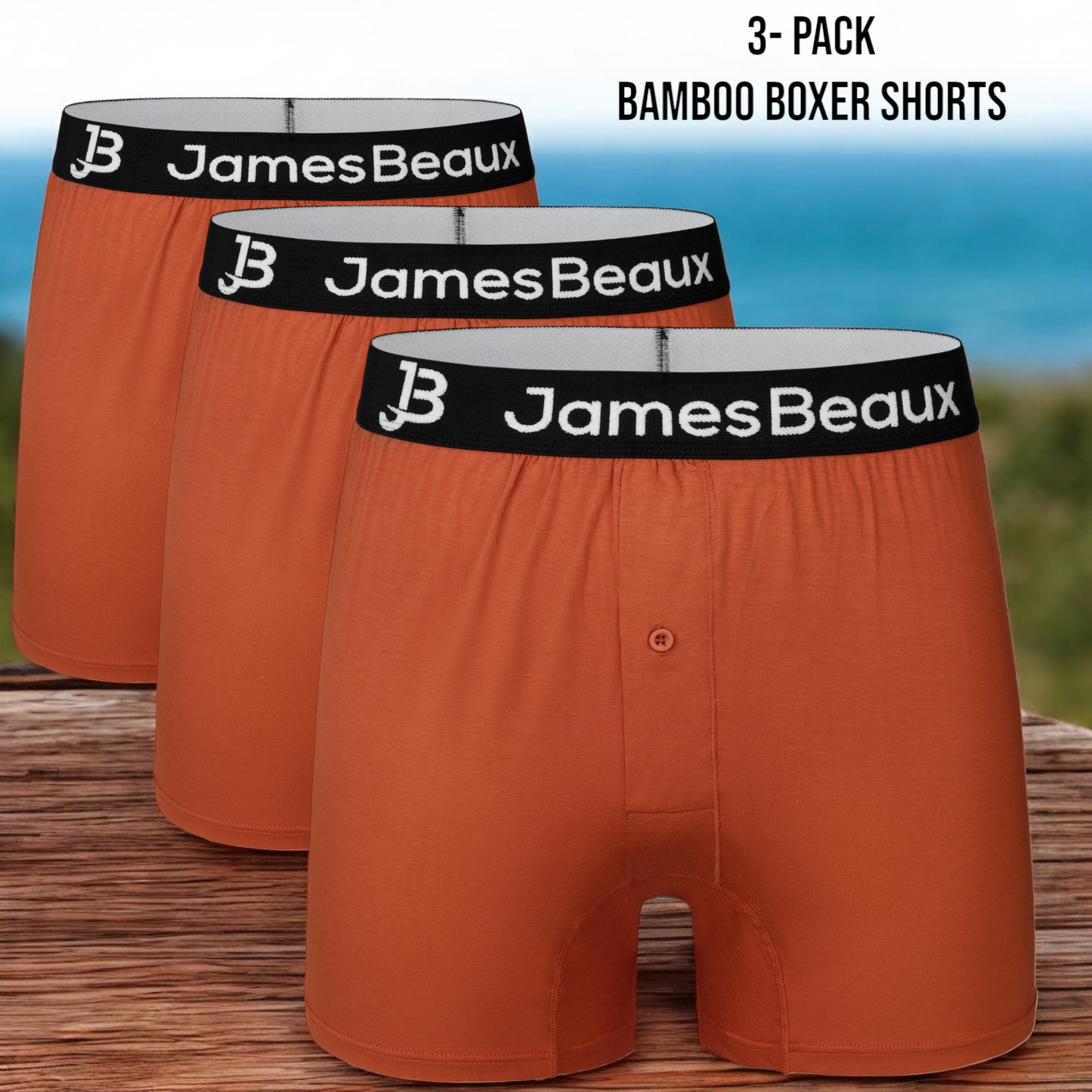 James Beaux Men's 3-Pack Orange Bamboo Boxer Shorts - Ultra-Soft & Breathable James Beaux