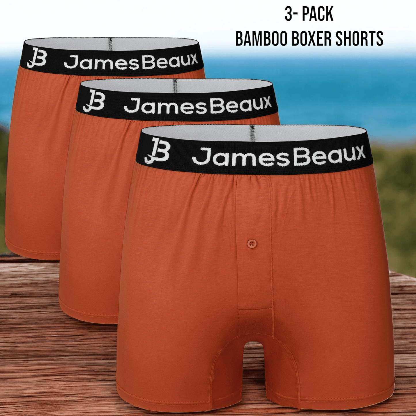 James Beaux Men's 3-Pack Orange Bamboo Boxer Shorts - Ultra-Soft & Breathable James Beaux