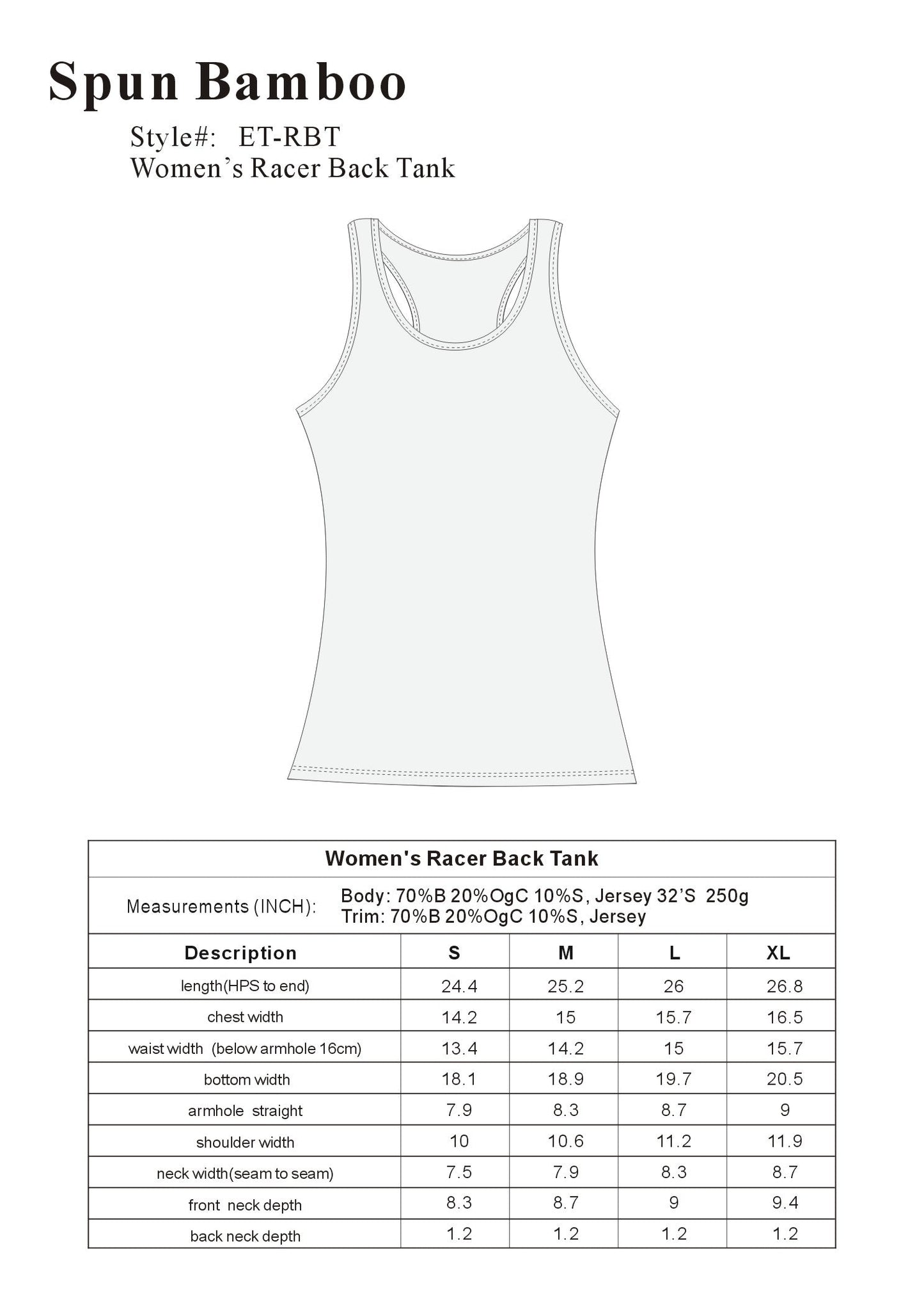 Women's Bamboo/Cotton Racer Back Tank Top