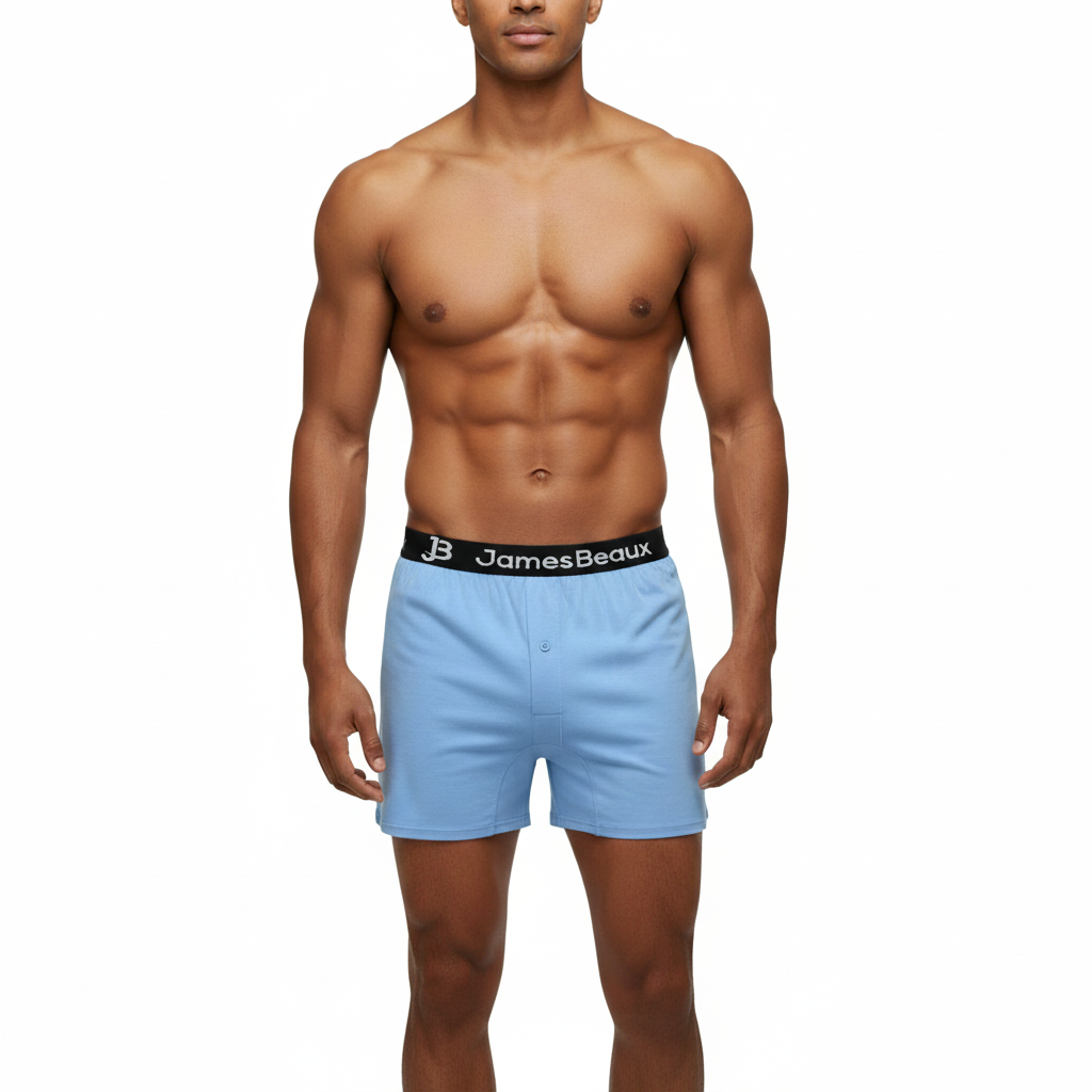 Men's bamboo boxer shorts in burnt orange with James Beaux logo waistband for ultimate comfort and style.