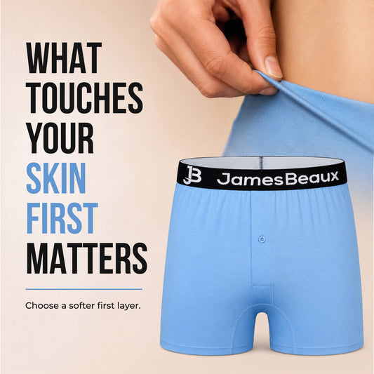 Men's Bamboo Boxer Shorts - Anti-Chafe & Breathable Underwear (Blue)