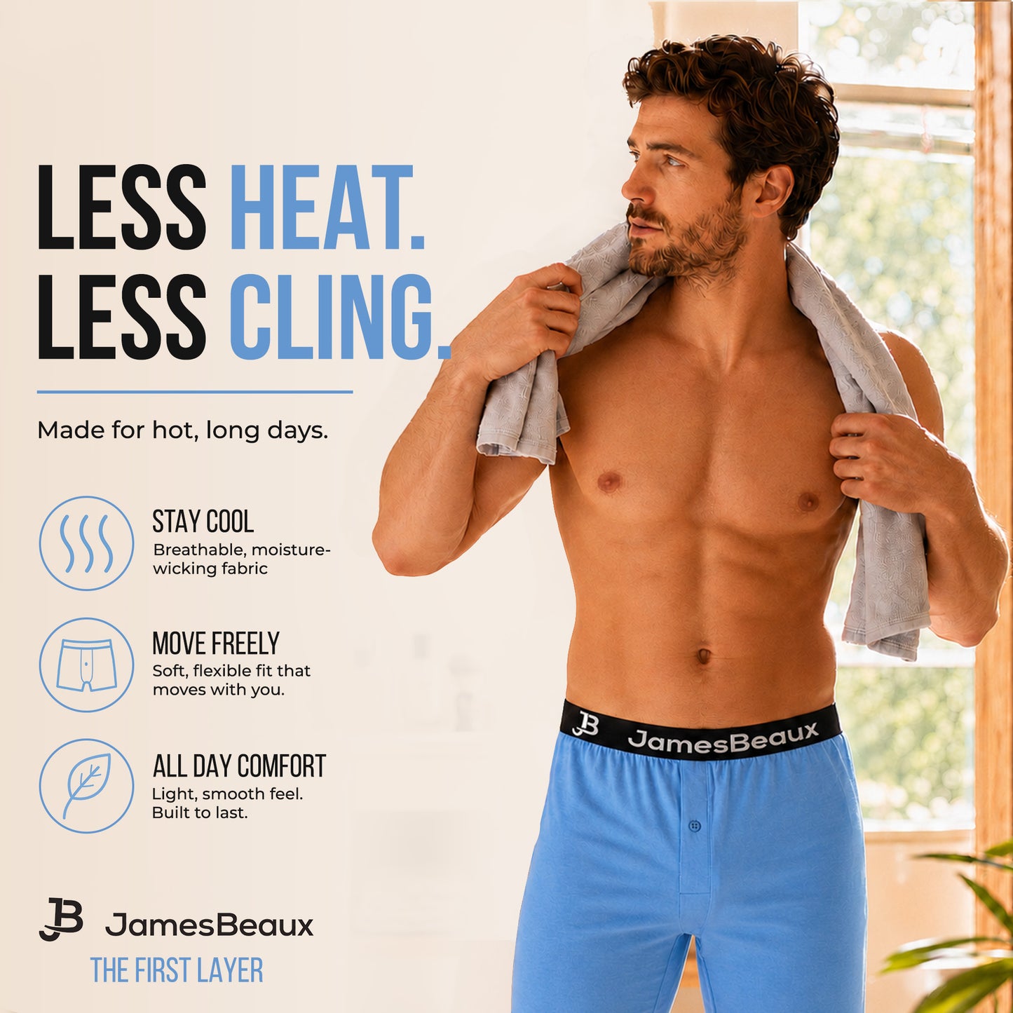 Men's Bamboo Boxer Shorts - Anti-Chafe & Breathable Underwear (Blue)