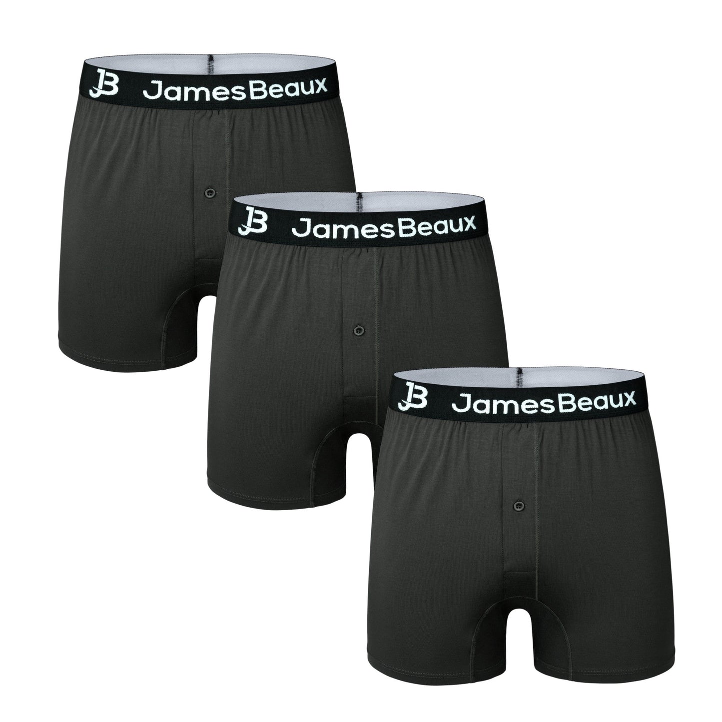James Beaux Men's 3-Pack Black Bamboo Boxer Shorts - Ultra-Soft & Breathable James Beaux