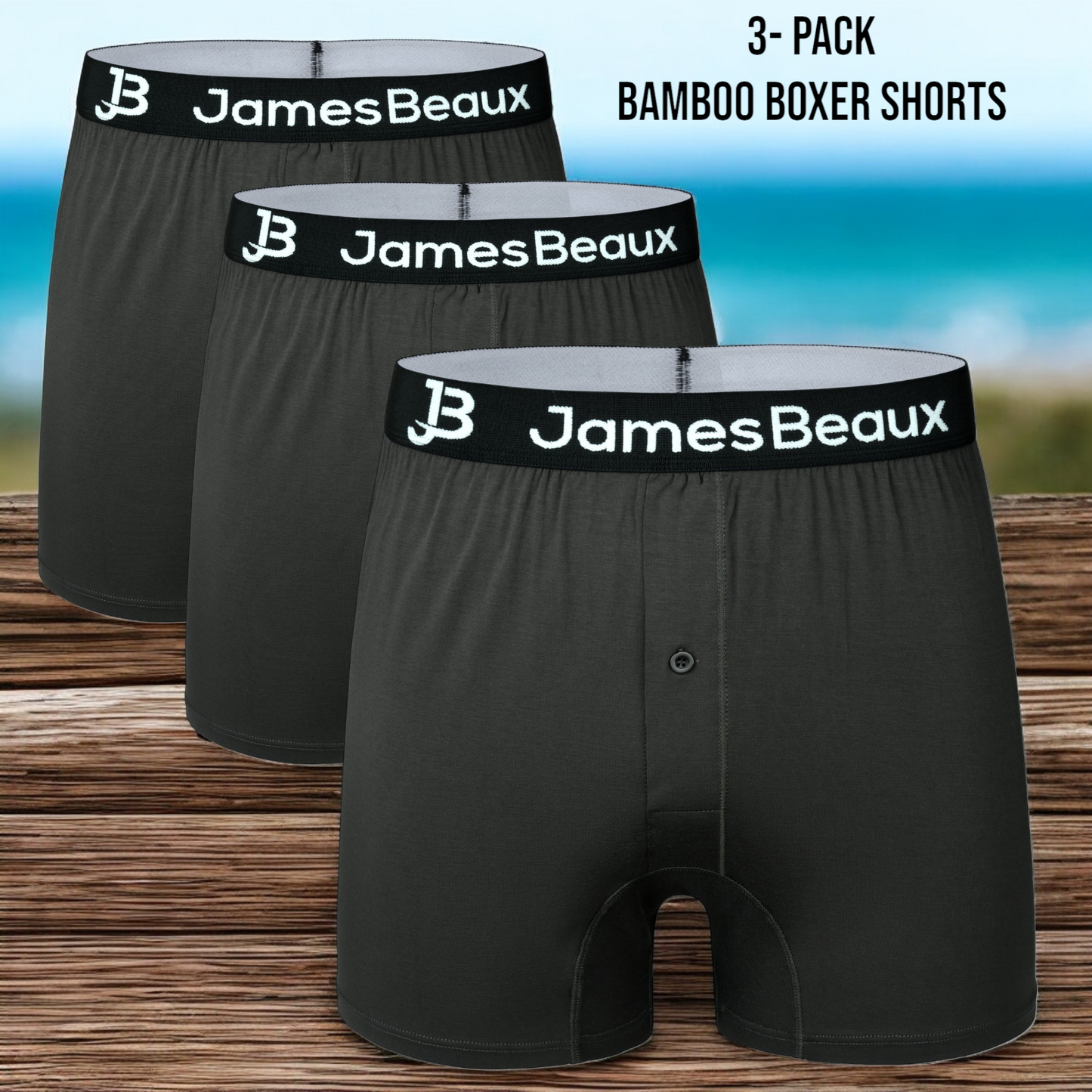 James Beaux Men's 3-Pack Black Bamboo Boxer Shorts - Ultra-Soft & Breathable James Beaux
