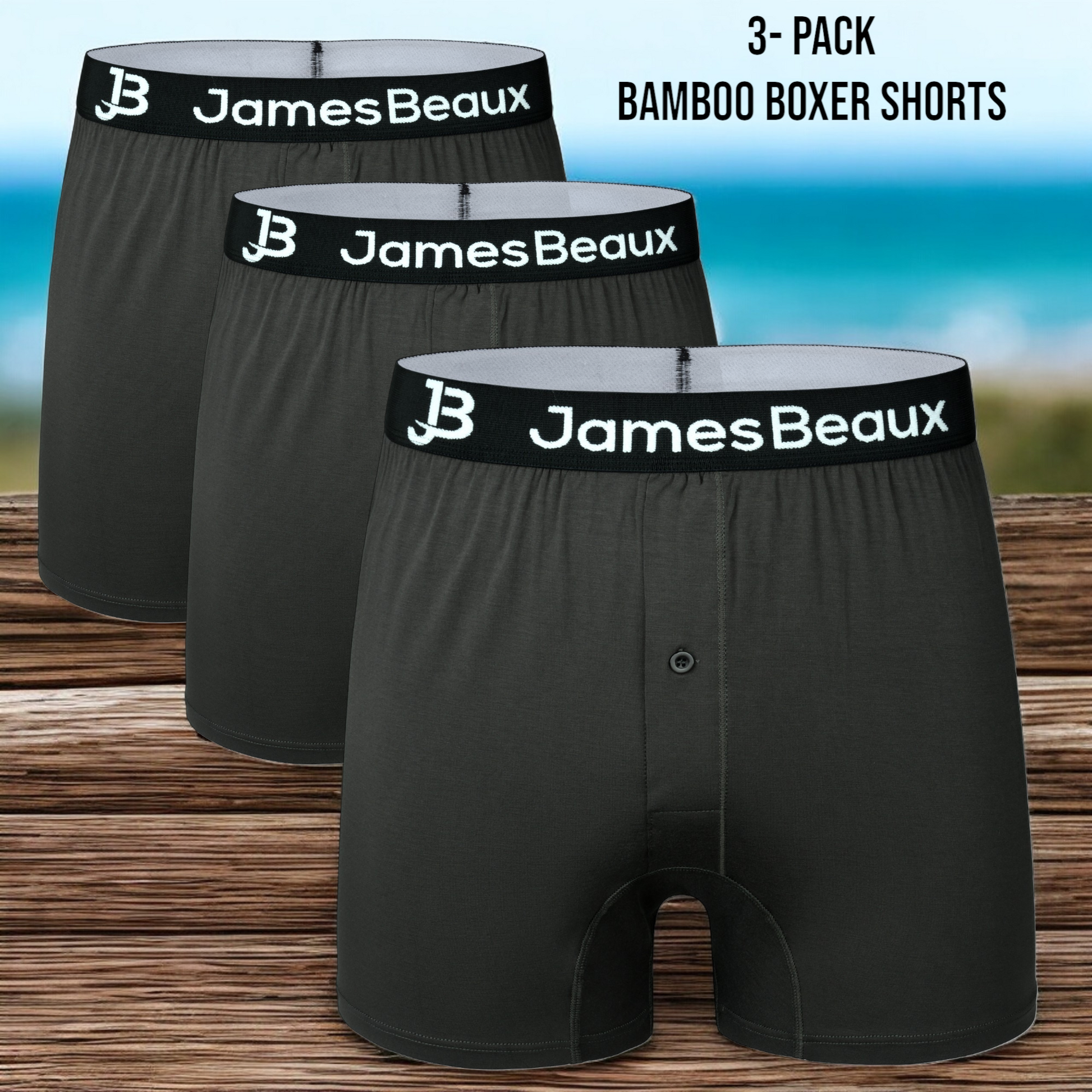James Beaux Men's 3-Pack Black Bamboo Boxer Shorts - Ultra-Soft & Breathable James Beaux
