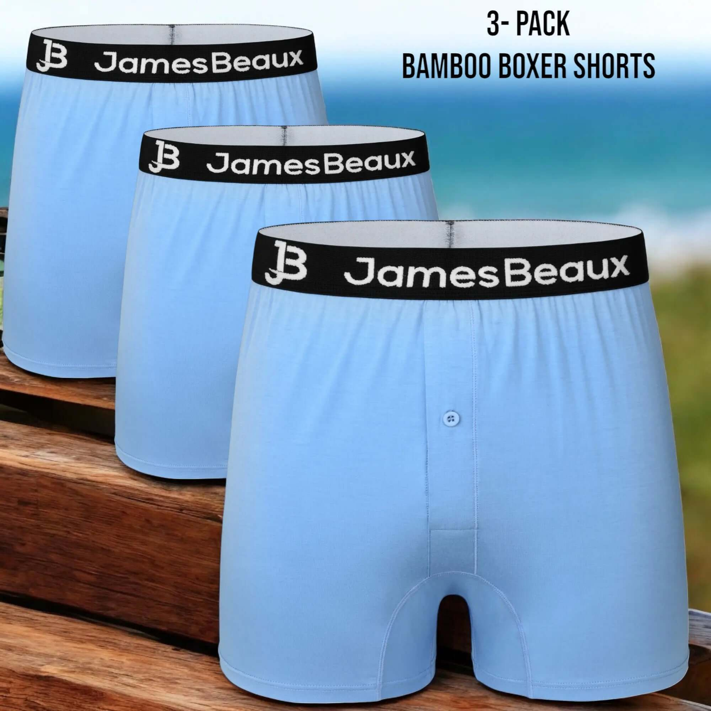 James Beaux Men's 3- Pack Heather Blue Bamboo Boxer Shorts - Ultra-Soft & Breathable James Beaux