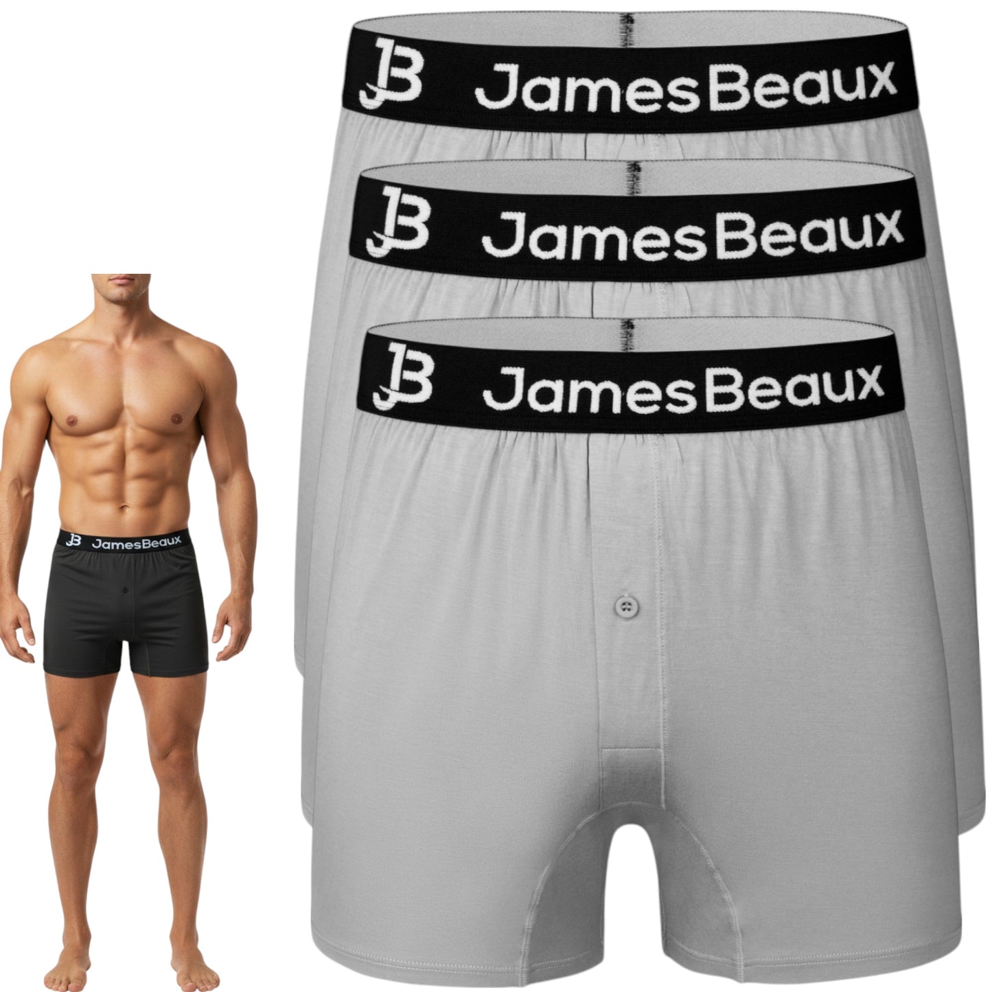 3-Pack Men's Heather Gray 95% Bamboo Boxer Shorts