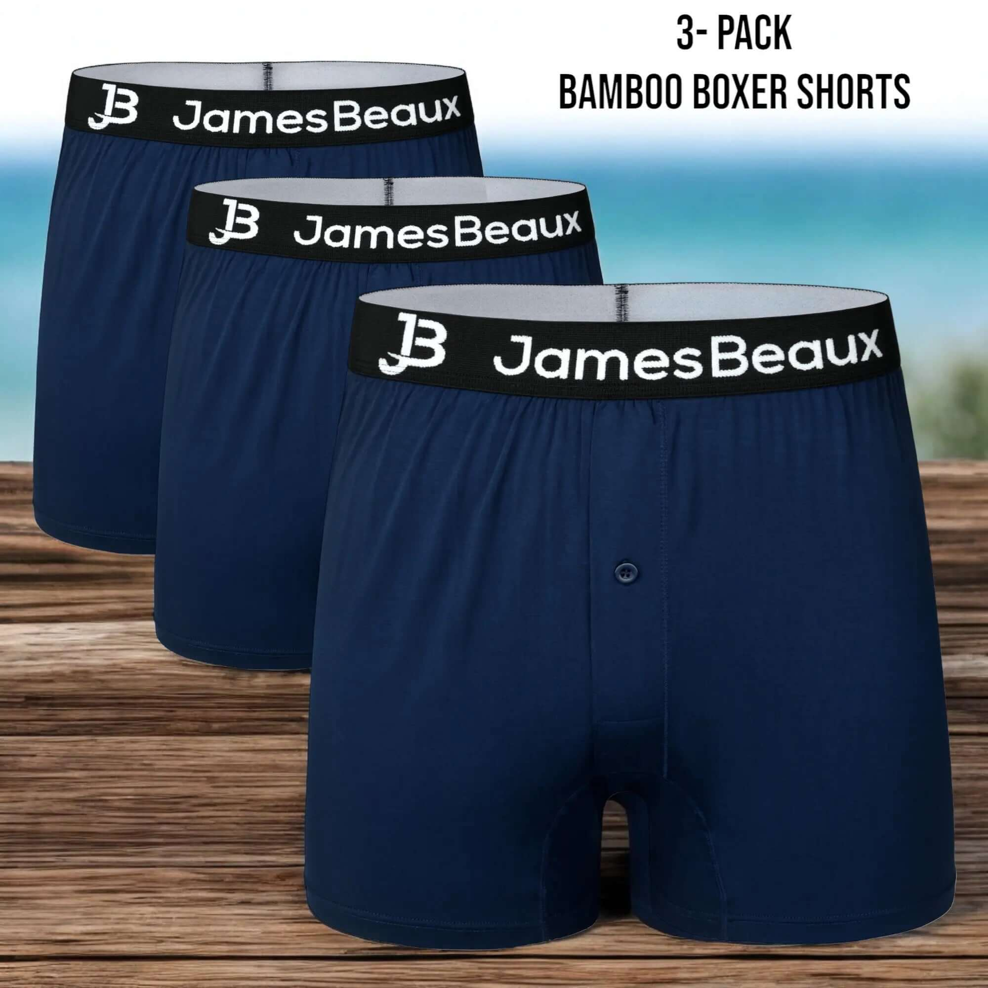 James Beaux Men's 3- Pack Navy Blue Bamboo Boxer Shorts - Ultra-Soft & Breathable James Beaux